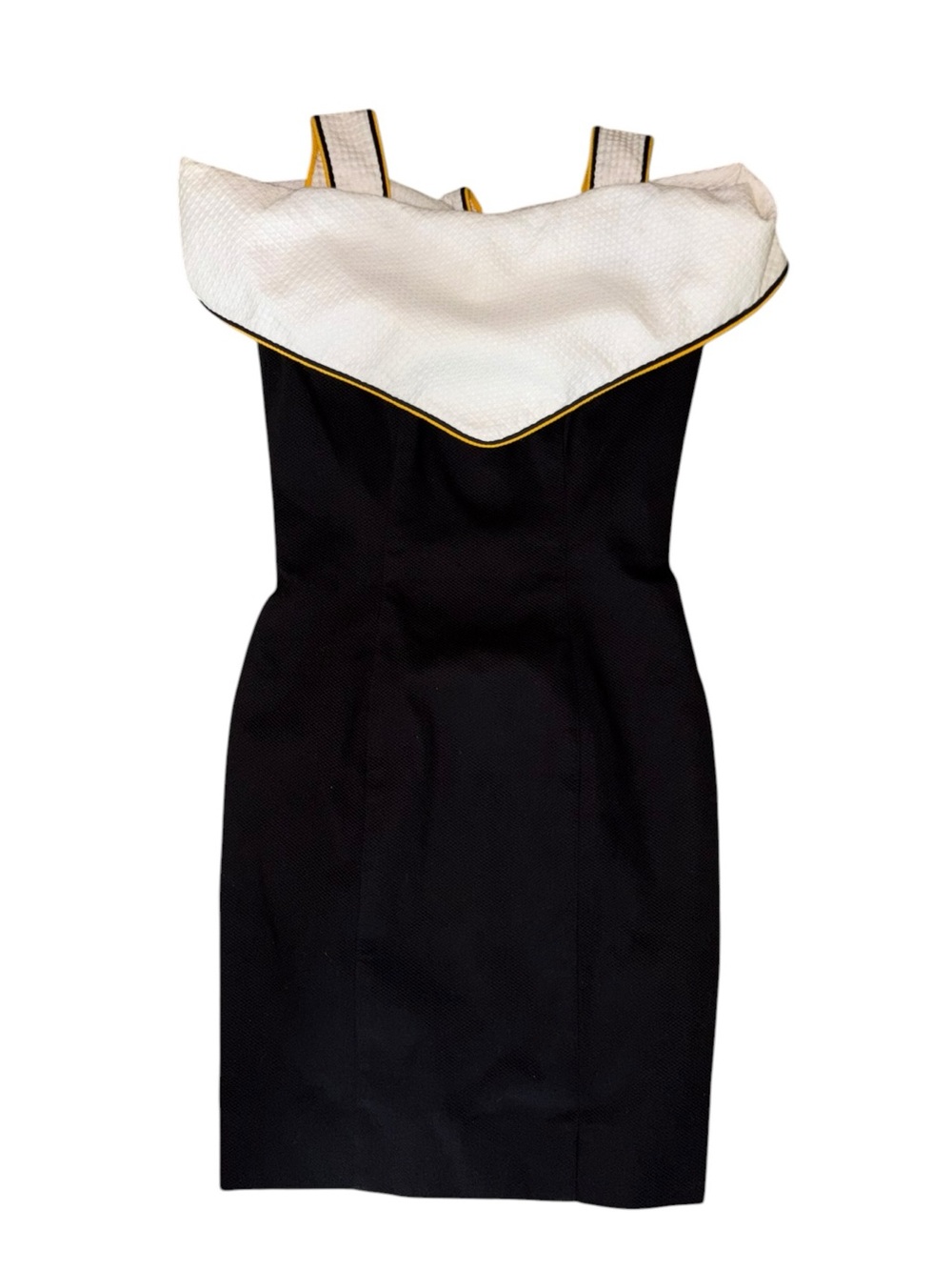 Jan Barboglio Vintage 80s Black White Textured Exaggerated Collar Mini Dress XS - Picture 9 of 10